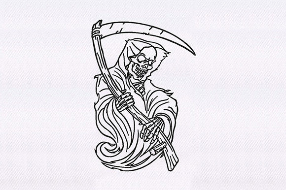Evaluating the Skeletal Grim Reaper Embroidery Design