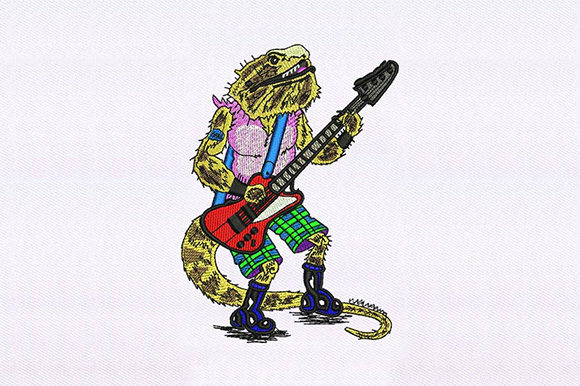 Guitarist Iguana Embroidery Design for Craft Fair Success
