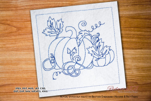 Pumpkins Growing on the Vine Redwork Design Review